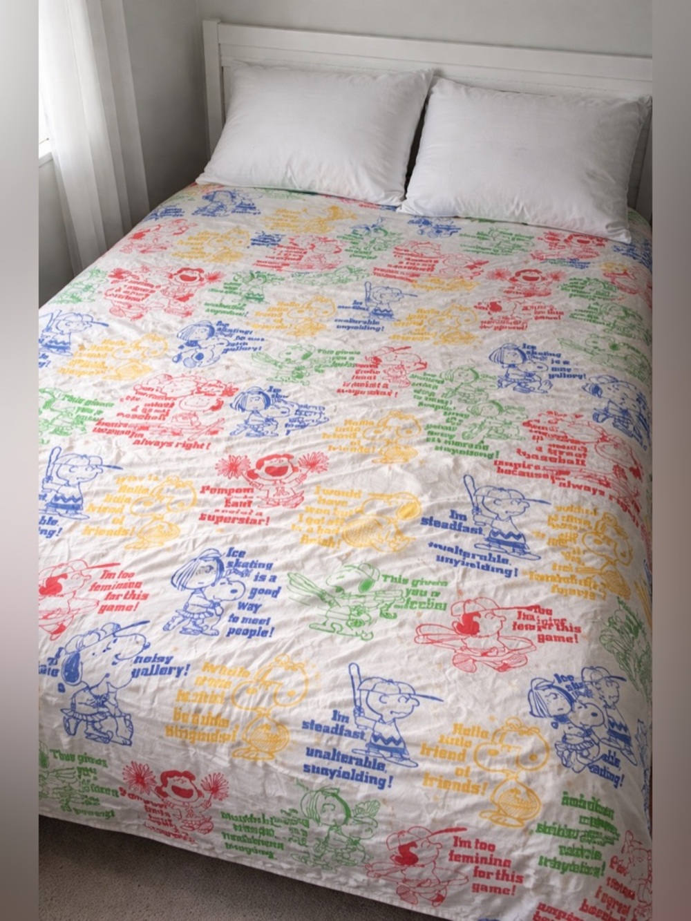 Vintage Peanuts Twin Flat Sheet + 2 Pillowcases Charlie Brown Snoopy Lucy